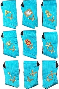 Masonic Officers Collars Set of 9 Collars AASR Machine Embroidered <b>Material</b> Machine <b>Embroidery</b> - Product Image 2