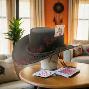 Black Leather Cowboy Western Hats Leather Stylish Vintage Look Leather Hats Hot Selling Hat with card pocket