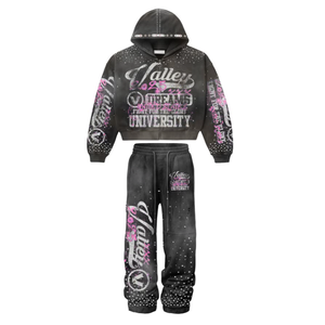 Ensemble survêtement vintage délavé à l'acide personnalisé, 2 pièces, streetwear, sweat-shirt à strass, jogging, survêtement pour hommes - Product Image 3