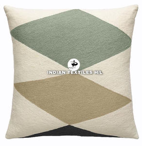 Designer Wool Handmade Kashmiri Embroidery Wool Chain Stitched Cushion Cover <b>For</b> Sofa <b>Couch</b> Living Room From Indian Supplier - Product Image 1
