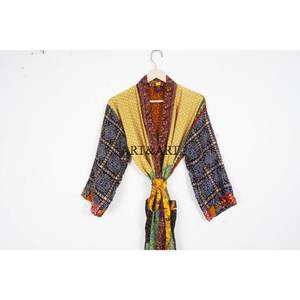 Best Selling Handmade Long 100% Silk Sari Vintage Patchwork Kimono Bridesmaid Robes Free Size Women's Summer Nightwear - Product Image 2