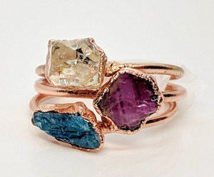 18K Gold Plated Handmade Bohemian Minimalist Gemstone <b>Ring</b> with Natural Rough Lemon Quartz Apatite Amethyst Stones Unisex - Product Image 1