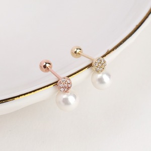 Orecchini da donna alla moda con sfera circolare Zirconia con perle cubiche in oro 14k con orecchini a bottone all'ingrosso di gioielli per Piercing di base grandi - Product Image 6