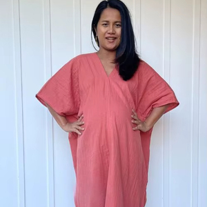 Robe longue en coton double gaze, coupe ample, robe d'été respirante, robe bohème, robe de détente à fente latérale - Product Image 1