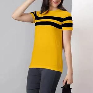 เสื้อยืดผู้หญิงขายดีสำหรับฤดูร้อน ผ้าหนา ลายทาง สไตล์ลำลอง แขนสั้น คอเสื้อแบบกำหนดเอง ผ่าข้าง สีต่างกัน ผ้าฝ้าย 100% พิมพ์ลาย 3 มิติ - Product Image 4