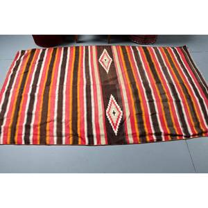 Traditional Brown <b>Red</b> Striped <b>Wool</b> Rug 39x72 Inches Patchwork Pattern for Entryway Bedroom 10mm Thickness Latex for Summer - Product Image 3