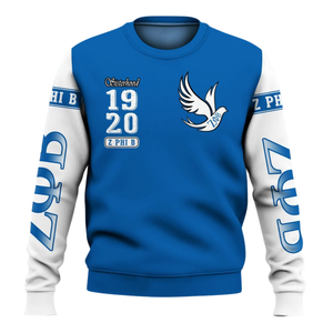 Sudadera con Cuello Redondo Zeta Phi Beta con Letras Griegas para Mujer, Hermandad 1920, Azul, Bordada, de Felpa - Product Image 1