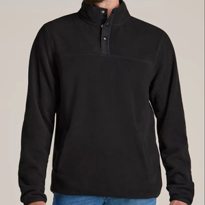 Wholesale <b>Black</b> French Terry Button up Hoodie Pullover Winter <b>Fleece</b> with Solid Pattern Hooded Collar Hoodie for <b>Men</b> - Product Image 1