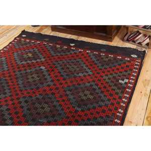 Alfombra Turca Vintage de 6,1x9,3 pies (186x283 cm), Alfombra Kilim Roja con Diseño de Camuflaje - Product Image 5