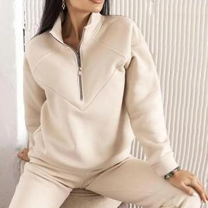 2 unids/set chándal mujer sudadera pantalones conjunto suelto manga larga Color sólido cálido cintura elástica chándal conjunto Jogging Femme - Product Image 5