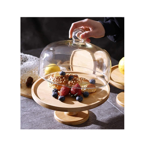 Estante de exhibición de madera para postres Diseño admirable Cúpula de madera para servir pasteles con tapa de vidrio Venta superventas - Product Image 4
