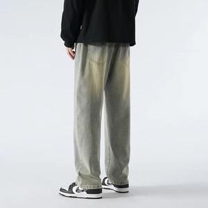 Jeans décontractés en coton pour hommes, jambe droite super longue, grande taille 190/115 cm, pantalon de vadrouille plat, fermeture à cordon de serrage, automne 110 - Product Image 5