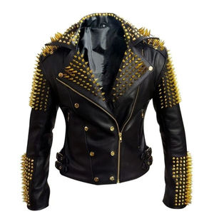 Vendedor caliente mujeres cuero tachonado alta calidad moda tachonado chaqueta superventas 100% cuero calle desgaste tachonado chaquetas - Product Image 1
