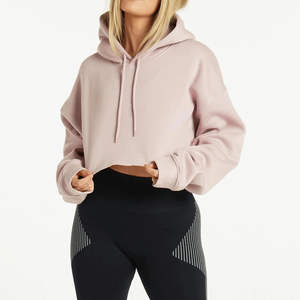 เสื้อฮู้ดครอปท็อปผ้าแคนวาสกันยับแฟชั่นสำหรับผู้หญิง เสื้อกันหนาวมีโลโก้ด้านหน้า รับผลิตตามแบบ OEM ขายส่ง - Product Image 5