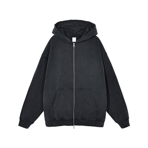 Vente en gros Sweats à capuche de haute qualité en coton éponge épais avec fermeture éclair pour hommes Acid Wash Oversized Fleece Zip Up Fit Boxy Hoodies - Product Image 1