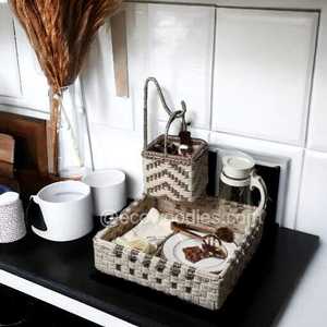 Prix compétitif Panier décoratif à deux étages en corde de coton blanc de luxe moderne avec plateau de service Rangement compact - Product Image 4