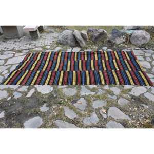 Alfombra turca tradicional Rojo Negro Kilim 4.8x9.8ft área grande diseño de retazos de lana pasillo rectangular de látex para decoración de habitación - Product Image 4