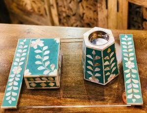 Ensemble de brûleur Bakhoor incrusté de nacre de luxe avec plateau décoratif en acrylique diffuseur d'aromathérapie de parfum de maison pour les cadeaux - Product Image 3