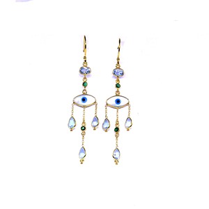 ต่างหูเงินแท้ 925 รุ่น Gemvanity SE897 ประดับพลอยทัวร์มาลีนหลากสี สไตล์คลาสสิก ชุบทองคำเวอร์เมล สำหรับผู้หญิง ศาสนาฮินดู - Product Image 1