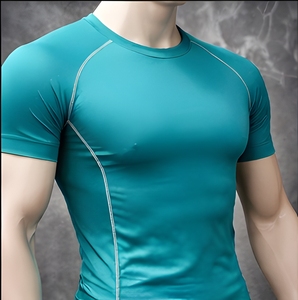 Camiseta de Compresión Premium para Hombre, de Algodón y Elastano, de Alta Elasticidad, Ajuste Muscular, para Gimnasio, Deportes, Entrenamiento, Manga Corta - Product Image 1