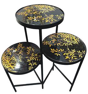 Mesa auxiliar moderna de tres niveles con tapa de madera Diseño de metal plegable Acabado epoxi KD para sala de estar Muebles para el hogar - Product Image 3