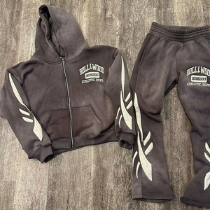 Nouveauté Ensemble de survêtement au design délavé Broderie personnalisée Appliqué Délavage à l'acide délavé Survêtement évasé Mode streetwear - Product Image 4