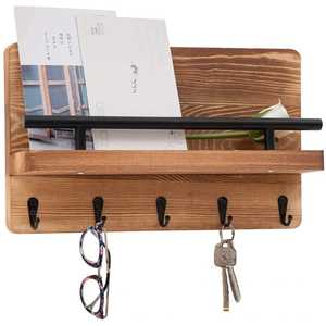 New Design Wooden Wall Organizer <b>Key</b> Holder with 5 Hooks Mail Shelf for Entryway Storage Rustic Home Decoration (Customizable) - Product Image 1