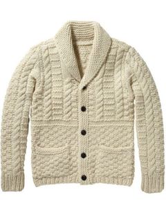 Men and women Cable <b>Knit</b> Cardigan Sweater Button Front <b>Shawl</b> Collar Winter Warm Textured Cotton Knitwear White Casual Style - Product Image 1