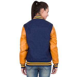 Chaqueta Universitaria de Lana Hecha a Medida para Mujer con Mangas de Cuero Genuino, Cierre de Botones, Teñido Liso, Ropa de Abrigo de Invierno - Product Image 3