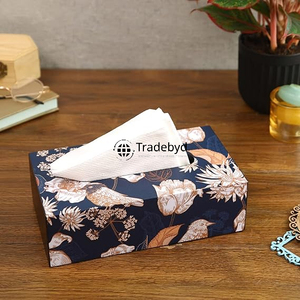 กล่องใส่กระดาษทิชชูไม้เคลือบลายพิมพ์งานฝีมือจาก Tradebyd ที่วางกระดาษทิชชูสุดหรูทันสมัยสำหรับห้องนั่งเล่นและห้องรับประทานอาหาร - Product Image 1