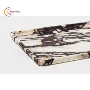 Plateau de service rectangulaire en marbre fait à la main Design élégant blanc et noir pour dessert ou plats plaqués à la maison - Product Image 3