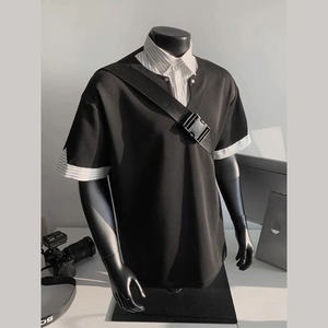 NH44 T-shirt formel unisexe à col roulé coupe régulière inspiré de la mode coréenne tenue de tous les jours à la mode - Product Image 1