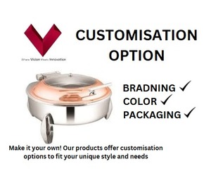 จำหน่ายโดยตรงจากโรงงาน ฝาครอบถาดอุ่นอาหารสแตนเลสทรงกลมครึ่งแก้ว โครงสีโรสโกลด์ 7 ลิตร, ถาดอุ่นอาหารสแตนเลสทรงกลมพร้อมฝาครึ่งแก้ว 7 ลิตร - Product Image 3