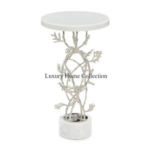 Leaf Design Metal Center & Side Table Stand Avec Marbre Forme Ronde Top Couleur Blanche Fourniture De Meubles De Salon Au Meilleur Prix - Product Image 5