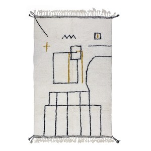 Nouvel arrivage de tapis de créateur blanc pur à la main, motif d'impression de blocs de main, 100% coton - Product Image 4