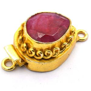 Prem Bhaya Ruby Gemstone Multi-Strand Teardrop Box Fermoir Plaqué Or 18K Fabrication de Bijoux B630 - Product Image 1