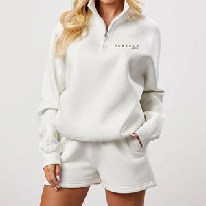 Premium Quality Half <b>Zipper</b> <b>Sweatshirt</b> 500 GSM Thick Cotton Fleece Casual Street wear <b>Sweatshirt</b> & Shorts Set women tracksuits - Product Image 3
