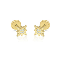 Pendientes de moda de oro amarillo de 9 quilates con piedras de circonita cúbica en forma de estrella de 5 mm