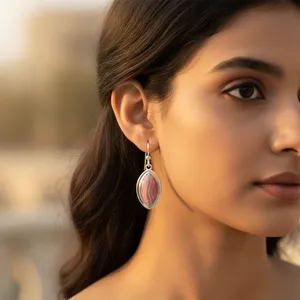 Pendientes Minimalistas de Plata 925 con Incrustaciones de Piedra Rosa Natural para Mujer, Uso Diario - Product Image 1