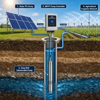 Pompe à eau solaire submersible à haut débit pour puits profond, ensemble complet avec panneaux solaires et contrôleur pour ferme agricole