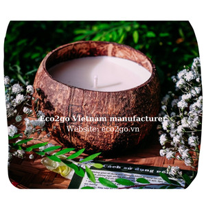 Ensemble de bols à bougies en bambou naturel écologique et de bougies en coquille de noix de coco pour les fêtes, fabriqué au Vietnam - Product Image 2