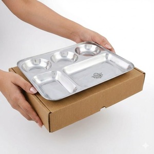 Assiettes rondes en acier inoxydable pour la vente en gros, cloison pour le dîner, restaurant à domicile, assiettes cloisonnées en acier inoxydable - Product Image 1