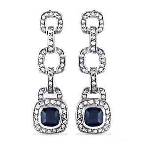 Boucles d'oreilles pendantes en argent plaqué or 14 carats avec saphir pour femmes, chaîne à maillons avec diamant en forme de cœur pour mariage ou cadeau - Product Image 2