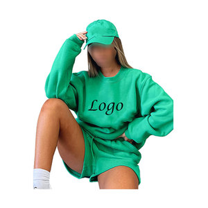 Personalizado al por mayor 2025 conjuntos de chándal mujer moda cuello redondo manga larga Color sólido Casual Top sudadera pantalones cortos conjunto - Product Image 4