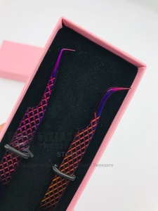 Pince à cils professionnelle en acier inoxydable violet personnalisée poignée en diamant à 90 degrés fort volume de cils incurvés à 90 degrés - Product Image 2