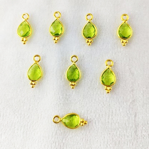 <b>Peridot</b> Gemstone Tiny Pear Shape <b>Pendant</b> Fancy Bezel Set Gold Vermeil Charms <b>Pendant</b> Fine Jewelry - Product Image 1