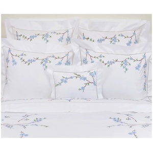 Thêu Hoa Đào Thiết Kế Tấm Phẳng Chất Lượng Cao Trắng Cotton Bed <span class=keywords><strong>Sheets</strong></span> Thêu Bộ Đồ Giường Và Vỏ Gối - Product Image 2