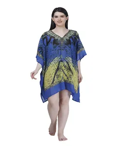 2024 Beach Kaftan swimwear beachwear embellished printed Cover Up Sexy V-neck short Sleeves Women Beach Swim Suit caftan