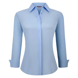 Camisas de negocios de manga larga para mujer con logotipo personalizado blusas uniformes de trabajo de oficina con bordado de impresión OEM de fábrica - Product Image 1