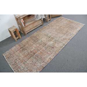 3.4x8.2 ft Area Turkish Vintage Rug, <b>Brown</b> Floral <b>Wool</b> Rug - Product Image 2